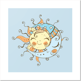 Sun Moon Cute Doodle Posters and Art